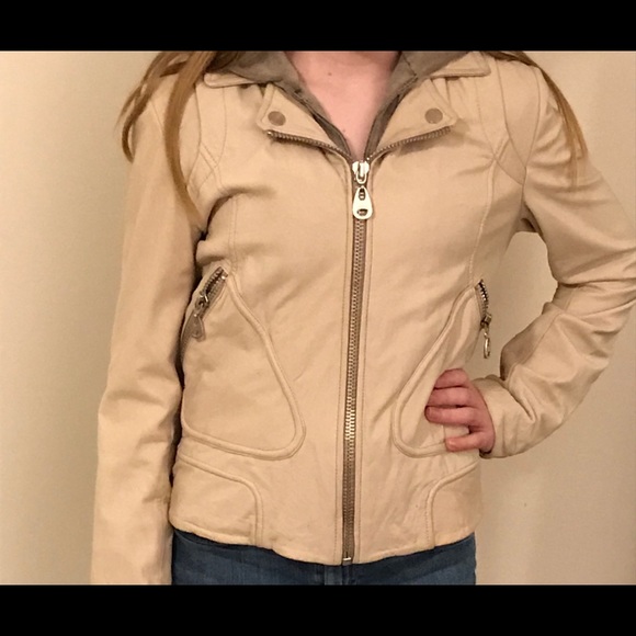 COPY - Cream leather hoodie jacket. - Picture 12 of 12